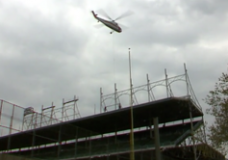[Wrigley Field lights being installed by helicopters]